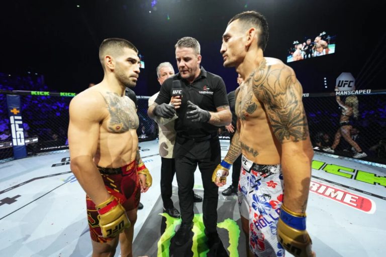 Ilia Topuria and Max Holloway staredown