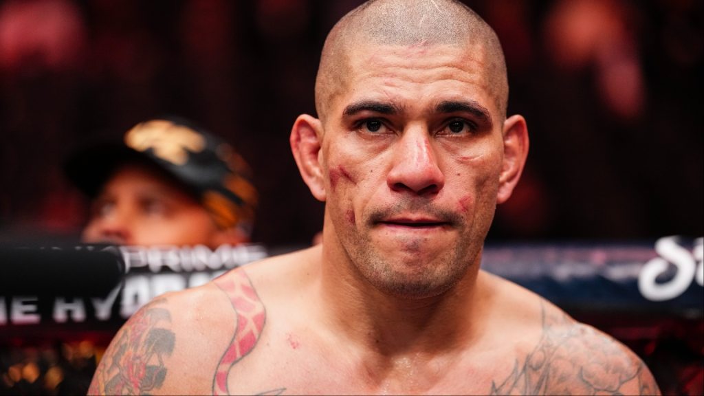 Alex Pereira reacts after his loss to Magomed Ankalaev at UFC 313