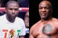 Floyd Mayweather Jr. enters the ring, opposite Mike Tyson at the weigh-in for his fight against Jake Paul