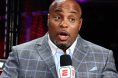 Daniel Cormier commentates cageside during a Dana White's Contender Series event