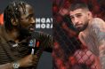 Terence Crawford speaks at a pre-fight press conference, opposite Ilia Topuria in the cage at UFC 317