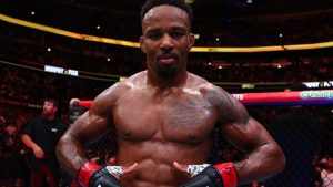 Lerone Murphy celebrates after a knockout win over Aaron Pico at UFC 319