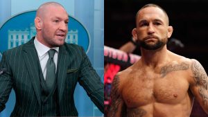 Conor McGregor appears at a White House press briefing, opposite Frankie Edgar in the Octagon at UFC 281