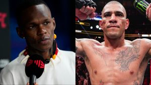 Israel Adesanya gets interviewed ahead of UFC 305, opposite Alex Pereira after his loss to Magomed Ankalaev at UFC 313