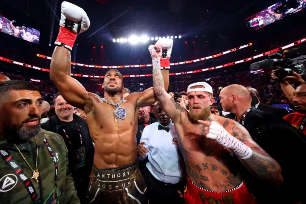 Anthony Joshua and Jake Paul post-fight