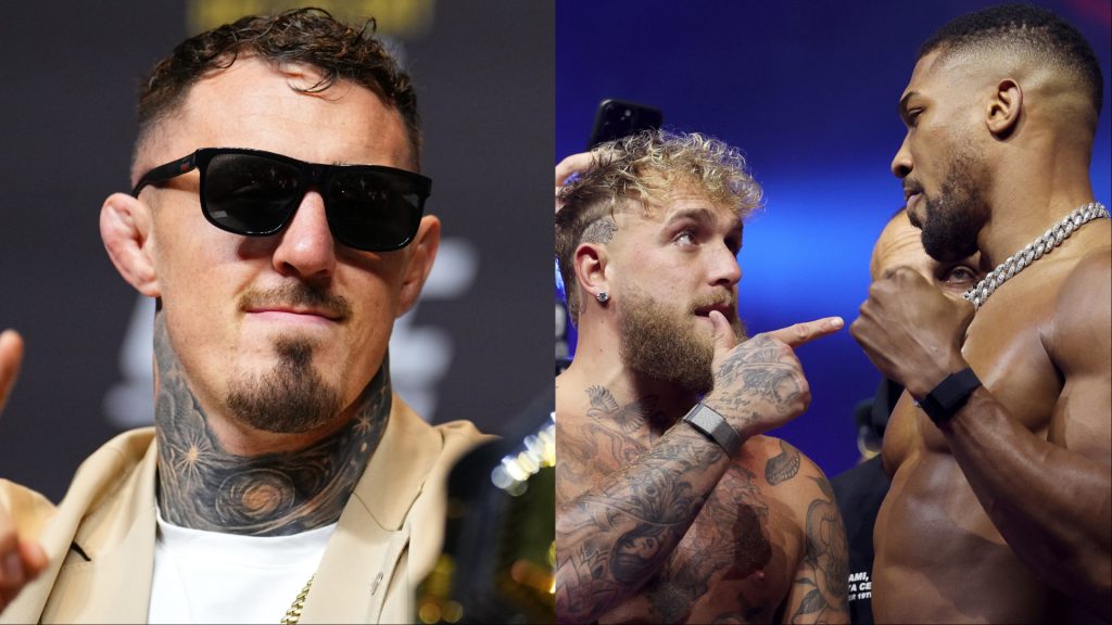 Tom Aspinall appears at the UFC 321 press conference, opposite Jake Paul and Anthony Joshua