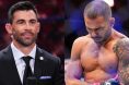Dominick Cruz commentating at a UFC event, opposite Alexandre Pantoja after an injury at UFC 323
