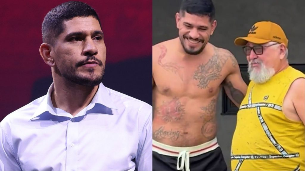 Alex Pereira speaks on a panel, opposite Pereira and his father