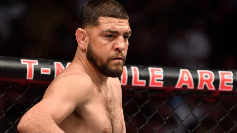 Nick Diaz enters the Octagon for his fight against Robbie Lawler at UFC 266