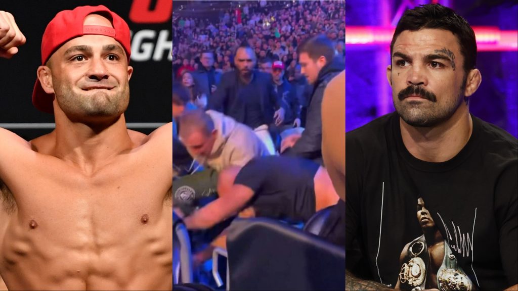 Eddie Alvarez and Mike Perry brawl ringside at a BKFC event