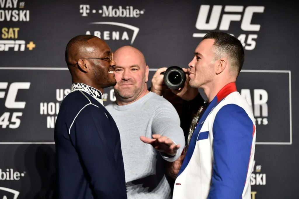 Kamaru Usman and Colby Covington face off during UFC presser
