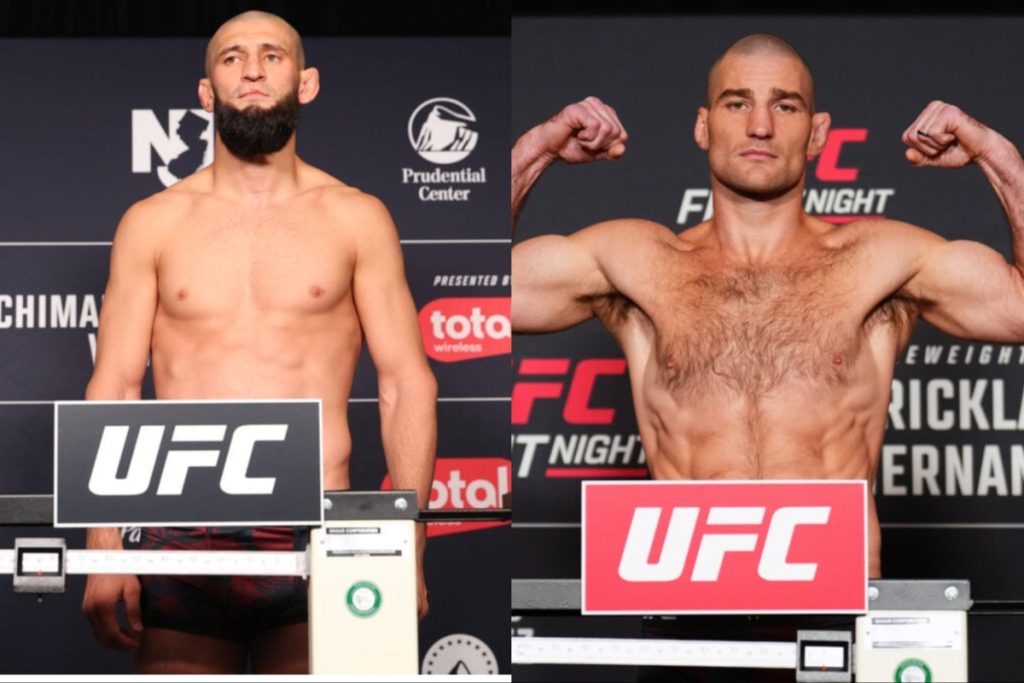 Khamzat Chimaev and Sean Strickland weigh-in