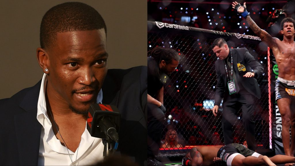 Phumi Nkuta reacts to Herb Dean's defense of controversial stoppage