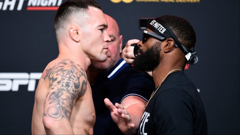 Colby Covington and Tyron Woodley face off at the UFC Apex