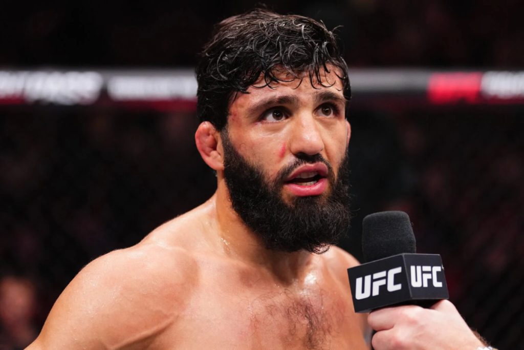 Arman Tsarukyan speaks during UFC post-fight interview