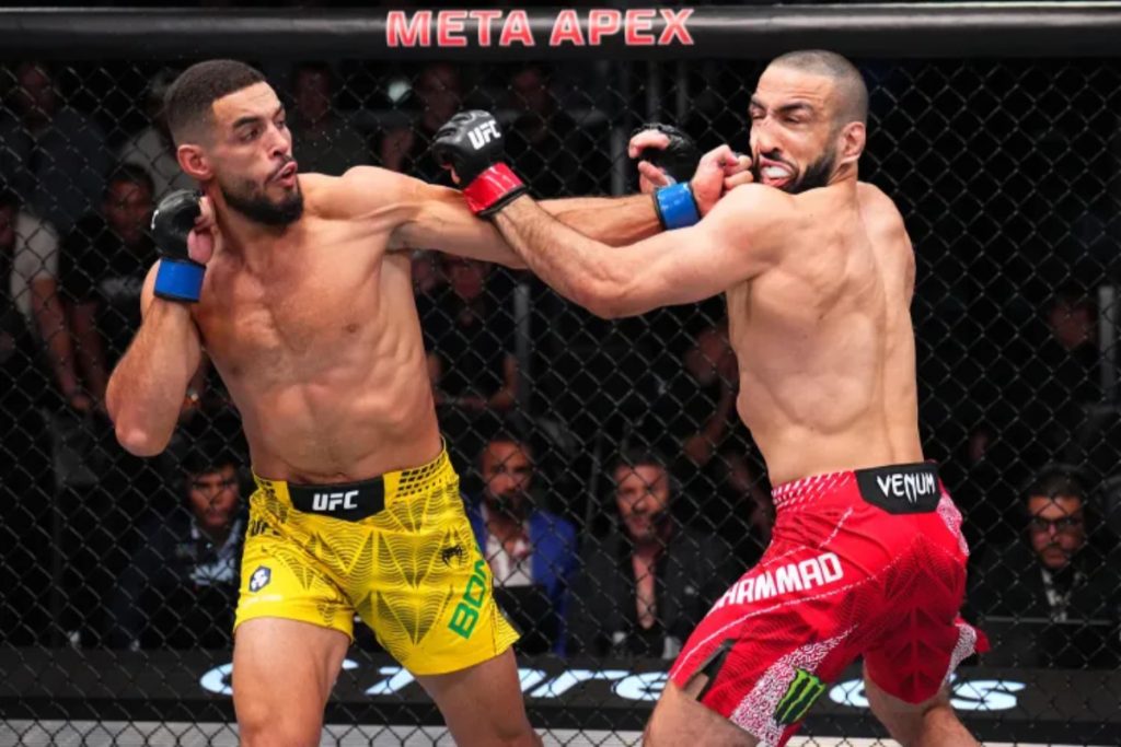Belal Muhammad punched by Gabriel Bonfim during UFC Vegas 118 headliner
