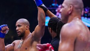 Alex Pereira applauds Ciryl Gane in the Octagon at UFC Freedom 250