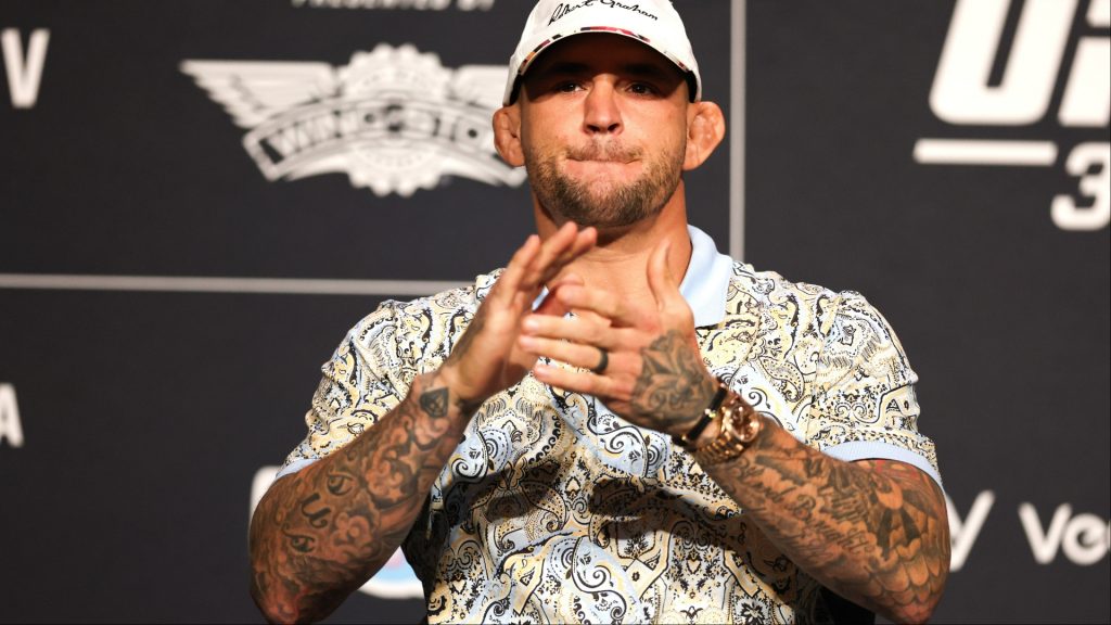Dustin Poirier appears at a UFC 322 Q&A