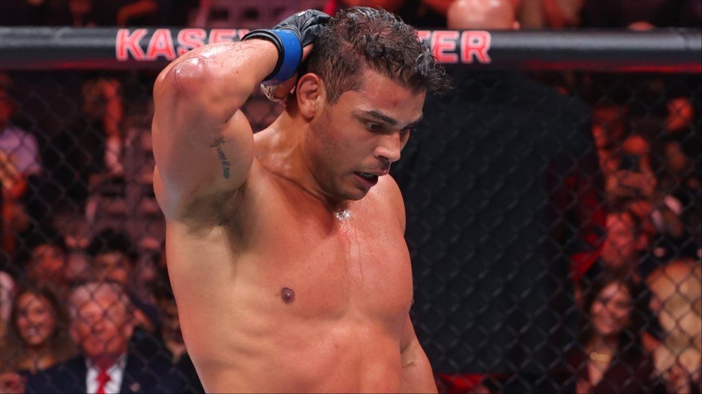 Paulo Costa celebrates after knocking out Azamat Murzakanov at UFC 327