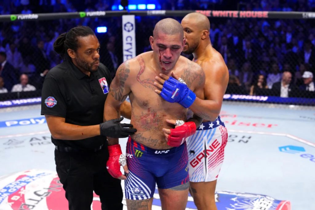 Herb Dean stops the UFC Freedom 250 co-main event between Ciryl Gane and Alex Pereira