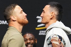 Justin Gaethje and Max Holloway face off before their UFC 300 showdown