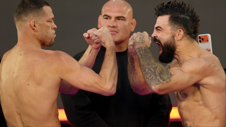 Nate Diaz and Mike Perry face off at the MVP MMA 1 weigh-in