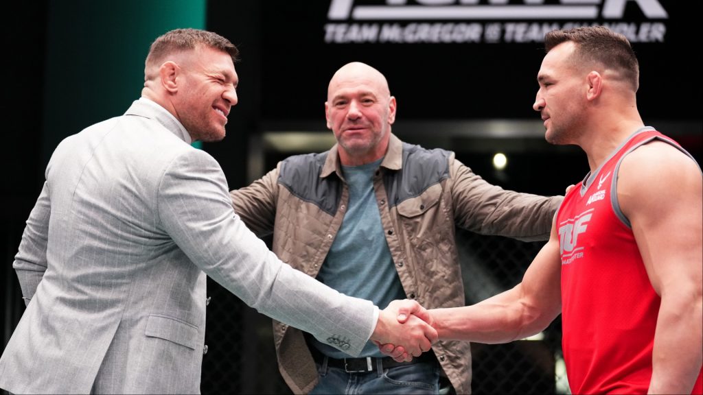 Conor McGregor and Michael Chandler shake hands on the TUF set