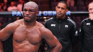 Kamaru Usman in the Octagon after his fight at UFC Oklahoma City